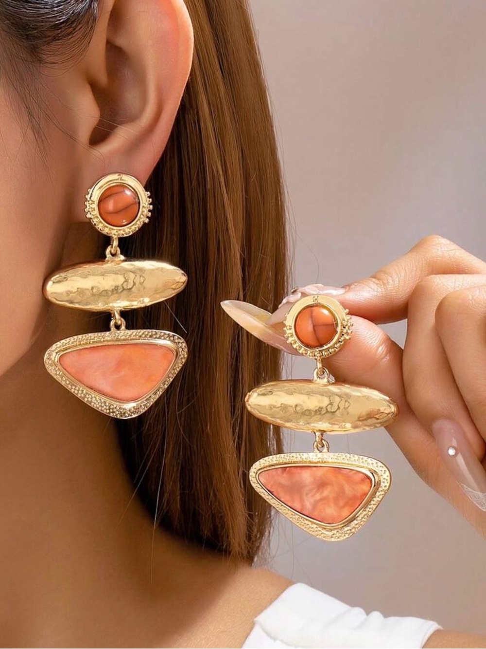Gold and Coral Drop Earrings - Women Jewelry